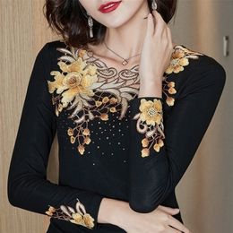 Spring Autumn Woman tshirts Fashion Embroidered Long Sleeve's T-shirt M-4XL Plus Size Women Tops Blusas 220402