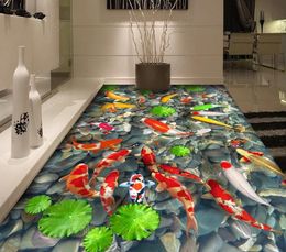 2022 3d flooring papel de parede wallpaper Fish lotus cobblestone 3D floor for living room bedroom bathroom