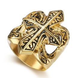 stainless steel retro ring Crowe logo men's and women's exaggerated knights templar regalia sword Shield Tombstone cross The rings gothic punk ring jewel