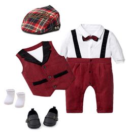 Clothing Sets Baby Boys Formal Clothes For Born Hat Vest Romper Shoes Socks Fashion Outfit Cotton Children Birthday Party SuitClothing