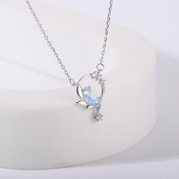 Chains Fashion Design 45cm Moon Night Necklace Pendant Crystal Zircon Silver Light Blue For Women Elegant Fine Jewellery Gift