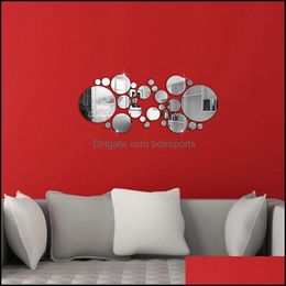 Mirrors Home Decor Garden Cute Sier Diy Circle Mirror Wall Stickers Bedroom Office Decoration 30Pcs Drop Delivery 2021 Ipby5