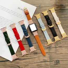 Beads Glossy Leather Strap For Apple Watch band 41mm 45mm 44mm 42mm 40mm 38mm Bands Luxury Wristband iwatch Series 7 6 5 4 3 Belt Loop Watchband Accessories