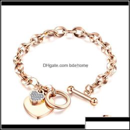 Charm Bracelets Jewellery Diamond Zirconia Heart Charms Fashion Designer 316L Stainless Steel Link Chain For Woman Gir Ot6Yb