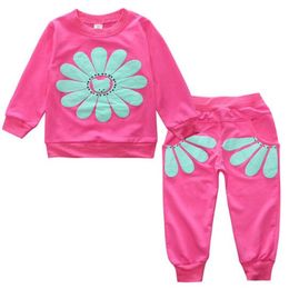 Set di vestiti per bambini per bambina, felpa a maniche lunghe con fiori, top + pantaloni, 2 pezzi, abiti, abiti per bambini