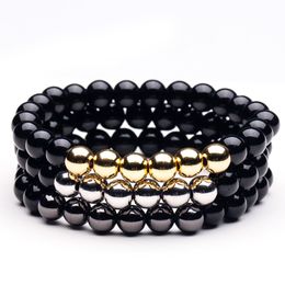 8mm Black Hematite Charm Bracelets Elasticity bead Bracelet For Women Men Friend Jewelry