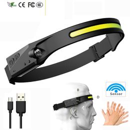 New COB LED Headlamp Build-in Battery Sensor Headlight USB Rechargeable Portable head Flashlight Lamp Head Lamp Torch Work Light