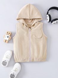 Toddler Boys Flap Detail Sleeveless Hooded Corduroy Jacket SHE