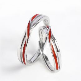 Copper Plated Platinum Twist Red Line Adjustable Couple Rings Men Women Baking Paint Drip Oil Overlap Opening Daily Engagement Finger Jewellery Gift For Lover