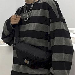 Harajuku Shirt Streetwear Couple Oversized Striped Blouse Woman Casual Long Sleeve Gothic Grunge TShirt Tee Tops 220810