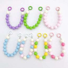 Colourful Round Bead Phone Chain For Women Girl Acrylic Anti-lost Hanging Bracelet Wristband Hanging DIY Pendant Keychain