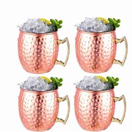 1/ 4 Pieces 550ml 18 Ounces Moscow Mule Mug Stainless Steel Hammered Copper Plated Beer Cup Coffee Cup Bar Drinkware 210409