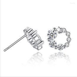 Stud Charm 925 Sterling Silver Earring Classic Round Shiny Crystal Zircon Star Earrings For Women Party Jewellery GiftsStud Moni22
