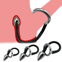Stainless Steel Cock Penis Ring with Anal Plug Butt Tail Prostate Massage Adult sexy Toys for Men Gay Toy
