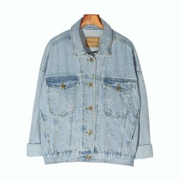 Women's Jackets Nice Vintage Women Jacket Autumn Winter Oversize Denim Washed Blue Jeans Coat Turn-down Collar Outwear Bomber JacketWomen's