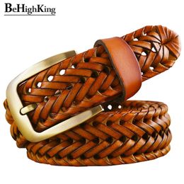 Genuine leather braided belt man Fashion men belts luxury waist strap male Quality second layer cow skin girdle for jeans Brown 220712