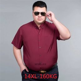 14XL 160KG summer men dress shirt short sleeve large size 150KG oversize formal office Business wedding shirts mferlier purple 220401