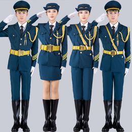 Stage Wear University Military Training Flag Raiser Salute Uniform Army Band Performance Costume Occasion Ceremony Gold Belt Guard Clothing