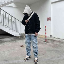 Autunno 2022 nuovo cappotto di moda nazionale da uomo in maglione cardigan con colletto alla coreana allentato hip-hop retrò High Street americano