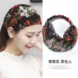 Hair Accessories Embroidered Hairband Organza Wide Edge Headband Korean Sweet Lace Pressed Headdress For Baby Girls Pin