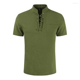 Men's Casual Shirts Mens Summer Shirt Short Sleeve Cotton Linen Men Loose Collarless Light Wight Clothing Chemise HommeMen's Eldd22