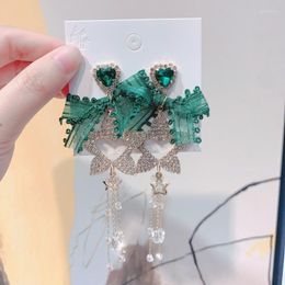 Dangle & Chandelier Korean Luxury Rhonestone Star Heart Long Tassel Drop Earrings For Women Girls Elegant Lace Bowknot Brincos Jewelry