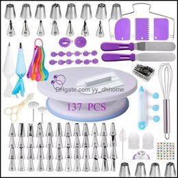 Baking Pastry Tools Bakeware Kitchen Dining Bar Home Garden 137Pcs Diy Cake Turntable Accessories Kit Tool Dhae6