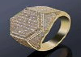 mens diamonds rings UK - iced out rings for men hip hop luxury designer mens bling diamond hexagon ring 18k gold plated wedding engagement gold silver Ring3801459