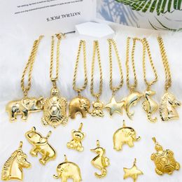 gold wear UK - Pendant Necklaces With Necklace For Women Men 24k Gold Plated Copper 18pcs Pattern Wholesale Fashion Jewelry Daily Wear AnniversaryPendant