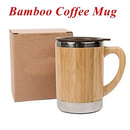 Stainless Steel Bamboo Coffee Mugs with Handle and Lids Camping Coffee Mugs Eco Friendly Insulated Coffee Tea Travel Mugs sxa22