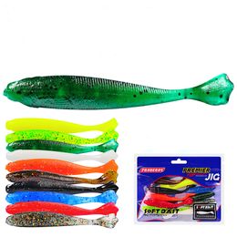 New 100Pcs/Kit hot 10 Colour soft jelly lure drop shot fishing tackle bait jig paddle tail sinking silicone fishing lures shad 7cm 2g K1642