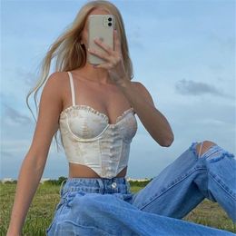 high quality Corset Top Y2k Women Arrivals Mesh Floral Sexy Tank Top Blue Female Crop Top For Party Club Streetwear 220407