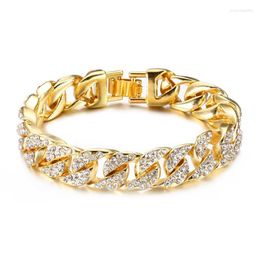 Link Chain Fashion Rhinestone Simple Exaggerated Thick Metal Wide Zircon Cuban Women's Bracelets Bangle Jewelry For Women Gift