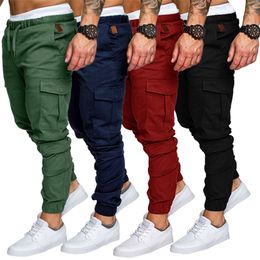 Multipocket Mens Cargo Pants Solid Colour Drawstring Harem Pants Outdoor Sports Jogging Pants 220704