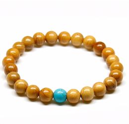 8MM Fashion Strands Luxury Natural Stone Yellow wood grain Beaded Round Bracelets Jewellery e5h