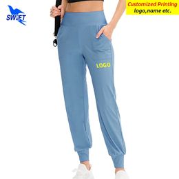 Customize Women Workout Jogging Running Sweatpants with Pocket High Waist Quick Dry Gym Fitness Pants Elastic Sport Bottoms 220704