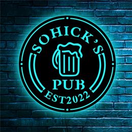Personalized LED Colorful Wooden Pub Neon Lamp Custom Name Date Beer Neon Home Bar Night Light Wall Art Decor Ambient Light 220623