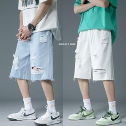 Men's Shorts White Blue Black Denim Men Fashion Casual Ripped Mens Streetwear Loose Hip Hop Straight Jeans MenMen's