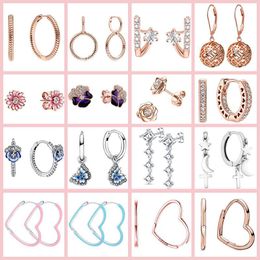Hoop & Huggie Top Selling Pendientes Brand Plata De Ley Original Daisy Flower Heart Star Earrings For Women Fine Jewellery MakingHoop