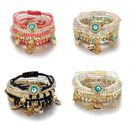 Multi layer Evil Eye Charms Bracelets Fatima Hamsa Hand Bracelet Bangles for Women Braided Handmade Men Beads Party Gift Jewelry 8 colors