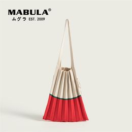 MABULA Colourful Knitting Shoulder Bags For Women Large Capacity Shopper Bags Female Chic Folded Panelled Pleated Tote Handbags 220815