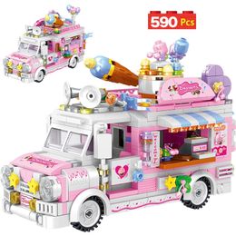 City Street View Ice Cream Car Food Shop Mini Building Blocks Camping Vehicle Friends Bricks DIY Toys for Children Girls 220715