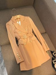 Women's Trench Coats LIPS 2022 Latest Beige Women's Long Sleeves Blazer Jacket Gold Buttons Double Breasted BlazeWomen's