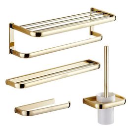 Bath Accessory Set Brass Gold Bathroom Hardware Double Layer Towel Rack Toilet Room Storage Accessories SetBath