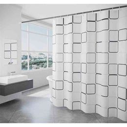 Modern Shower Curtain Hook Mildew Proof Home Used Waterproof Polyester Square patternCurtains for bathroom shower 210402