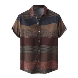Mens Shirt Vintage Ethnic Style Printing Loose Short Sleeve Casual Shirts Daily Wearing High Quality Office Blouse Chemise Homme 220527