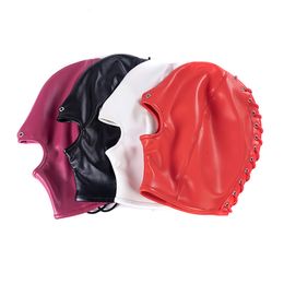 camaTech PU Leather Hood Headgear Bondage Adult Games Fetish Open Mouth Nose Full Face Mask For BDSM Role Play Costume sexy Toys