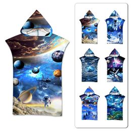 Towel Space Planets Cosmonauts Printed Bath Super Absorbent Quick-Dry Hooded Microfiber Beach Poncho For Adults KidsTowel