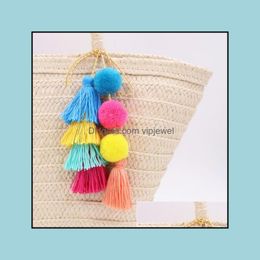 Keychains Fashion Accessories Cute Pompom Tassel Keyring Boho Bag Charm Pendant Keychain For Women Purse Handbag Decor Jewelry Y423Z D Dhnmo