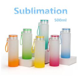 Fast delivery 500ml Sublimation Blank Mug Frosted Gradient Colour Tumbler Drinkware Matte Glass Water Bottle In Stock 17Oz C0622x